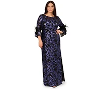 Adrianna Papell Plus Sequin Embroidered Slim Column Gown