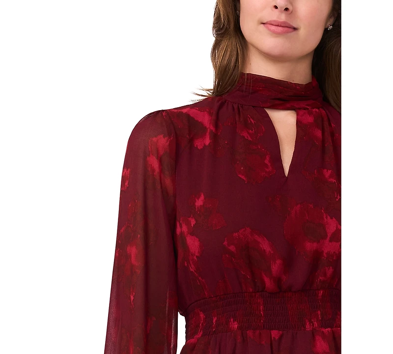 Msk Women's Long-Sleeve Keyhole Mock Neck Tiered Maxi Dress