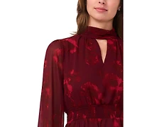 Msk Women's Long-Sleeve Keyhole Mock Neck Tiered Maxi Dress