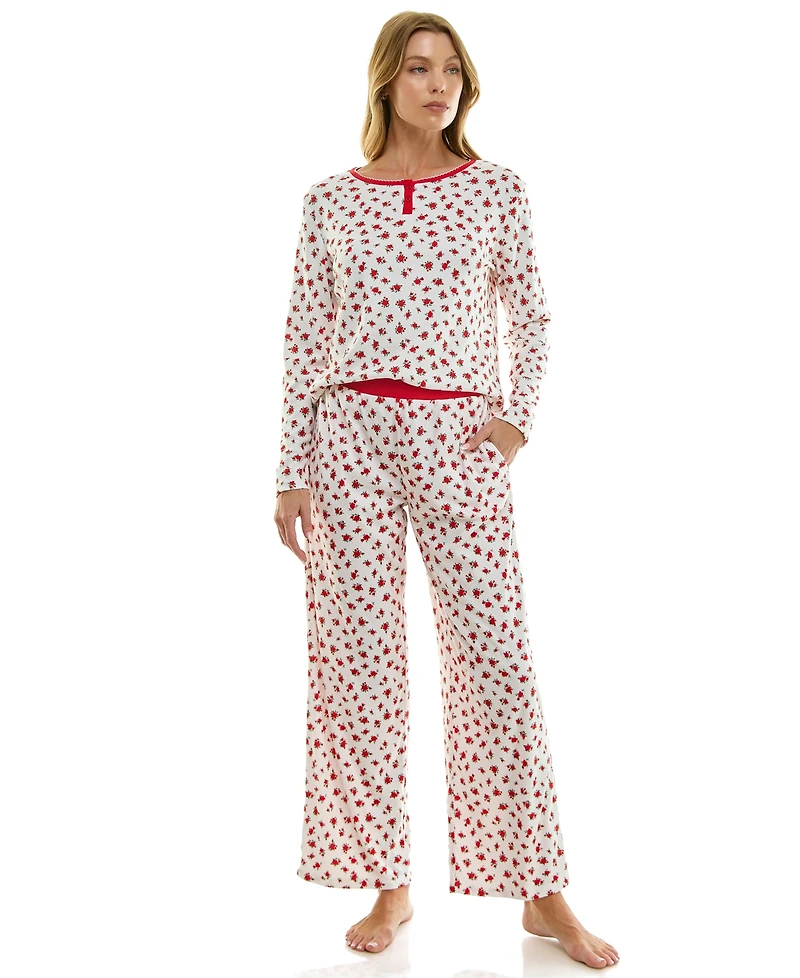 Roudelain Women's 2-Piece Printed Long-Sleeve Top and Pants Set