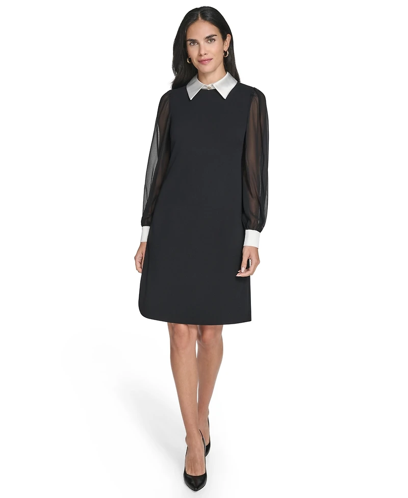 Jessica Howard Women's Combo Bishop Sleeve Shirt Collar with Bow Sheath Dress