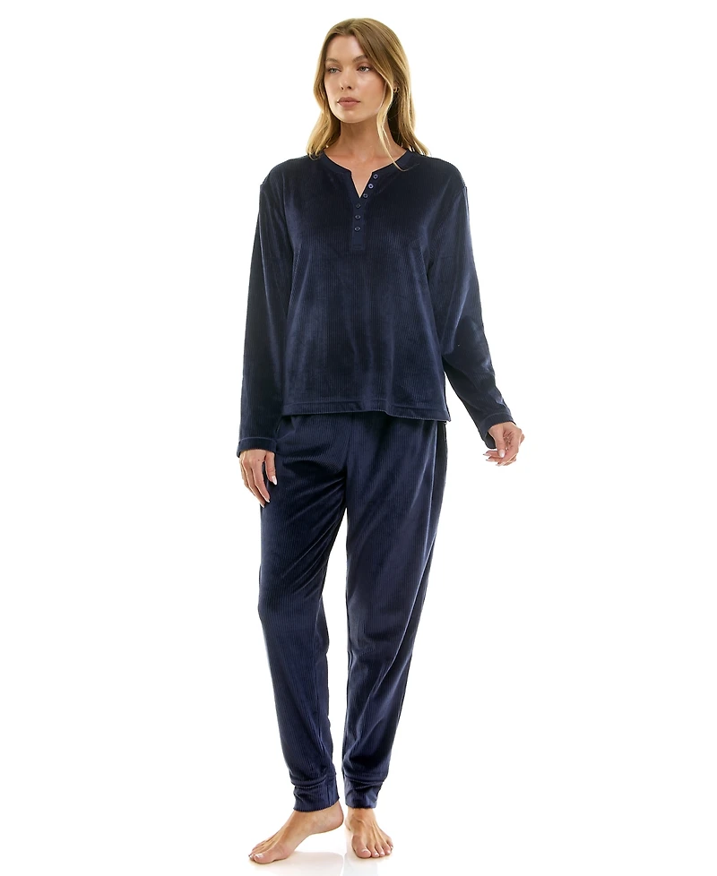 Roudelain Women's 2-Piece Long-Sleeve Henley Neck Top and Joggers Set