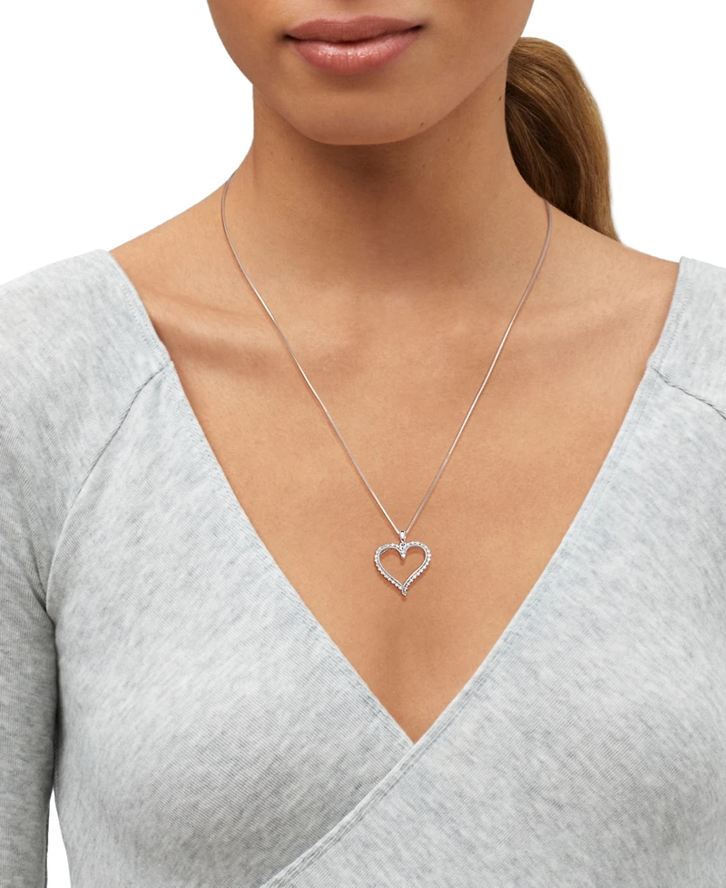 Macy's Diamond Heart Pendant Necklace (1/4 ct. t.w.) in 10K White Gold