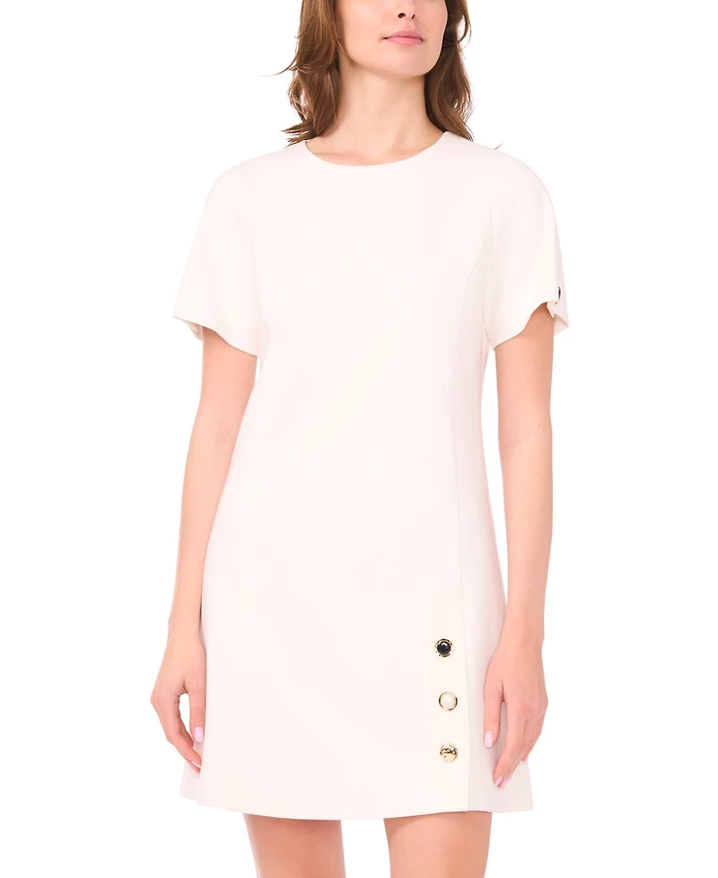 Msk Women's Short-Sleeve with Buttons Shift Dress