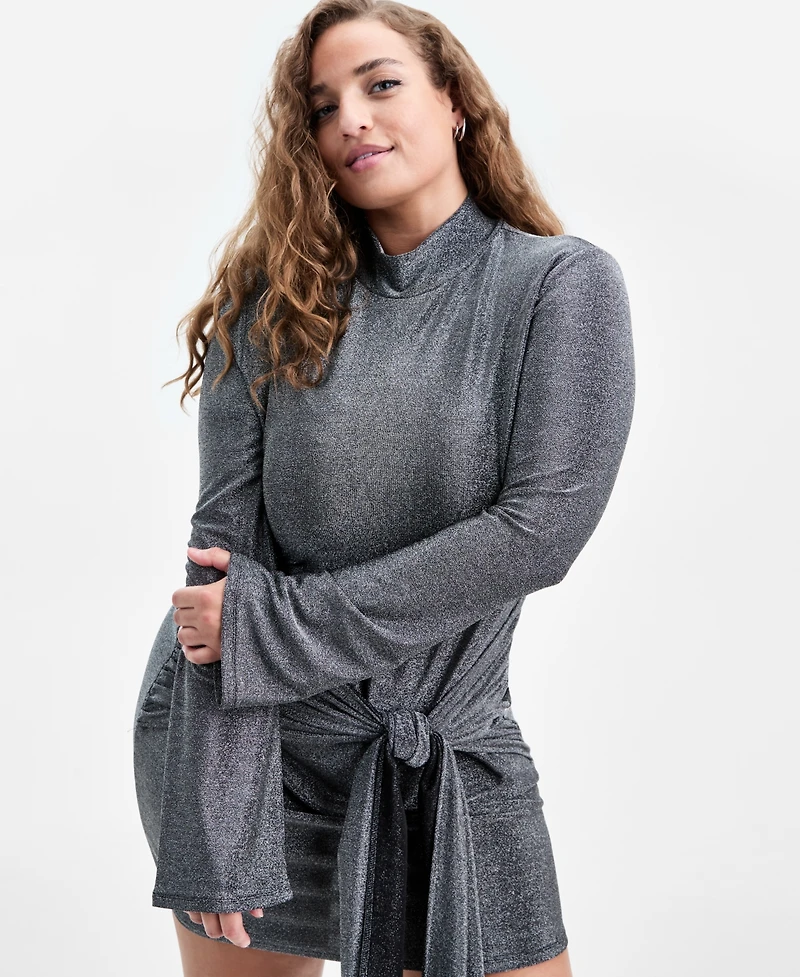 Bar Iii Trendy Plus Long-Sleeve Side-Tie Mini Dress, Macy's Exclusive