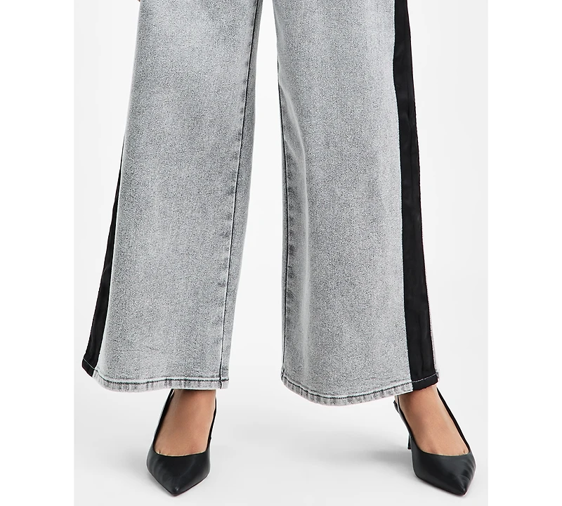 Bar Iii Women's High-Rise Side-Stripe Wide-Leg Jeans, Macy's Exclusive