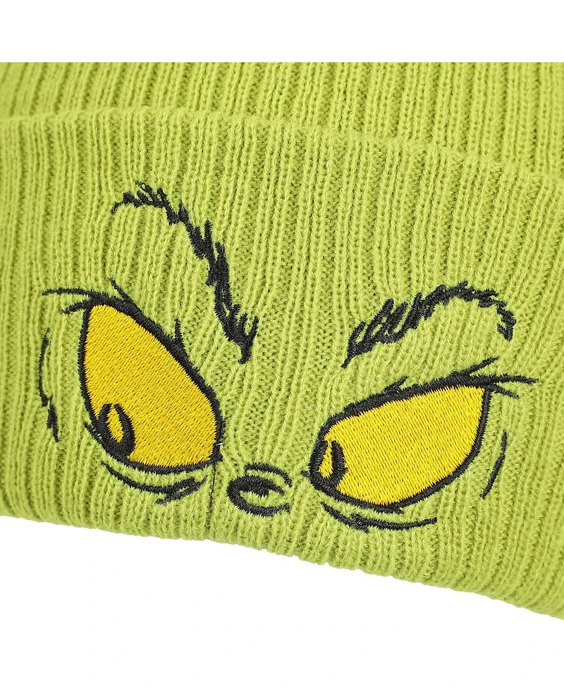 The Grinch Men's Grinch Eyes Embroidery And Faux Hair Acrylic Knit Cuff Beanie