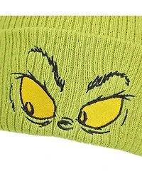 The Grinch Men's Grinch Eyes Embroidery And Faux Hair Acrylic Knit Cuff Beanie