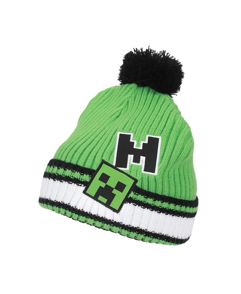 Minecraft Creeper Youth Cuff Hat And Knit Gloves Cold Weather Set