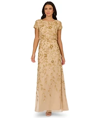 Adrianna Papell Women's Boat-Neck Blouson Beaded Gown
