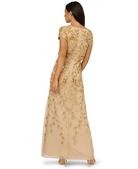 Adrianna Papell Women's Boat-Neck Blouson Beaded Gown