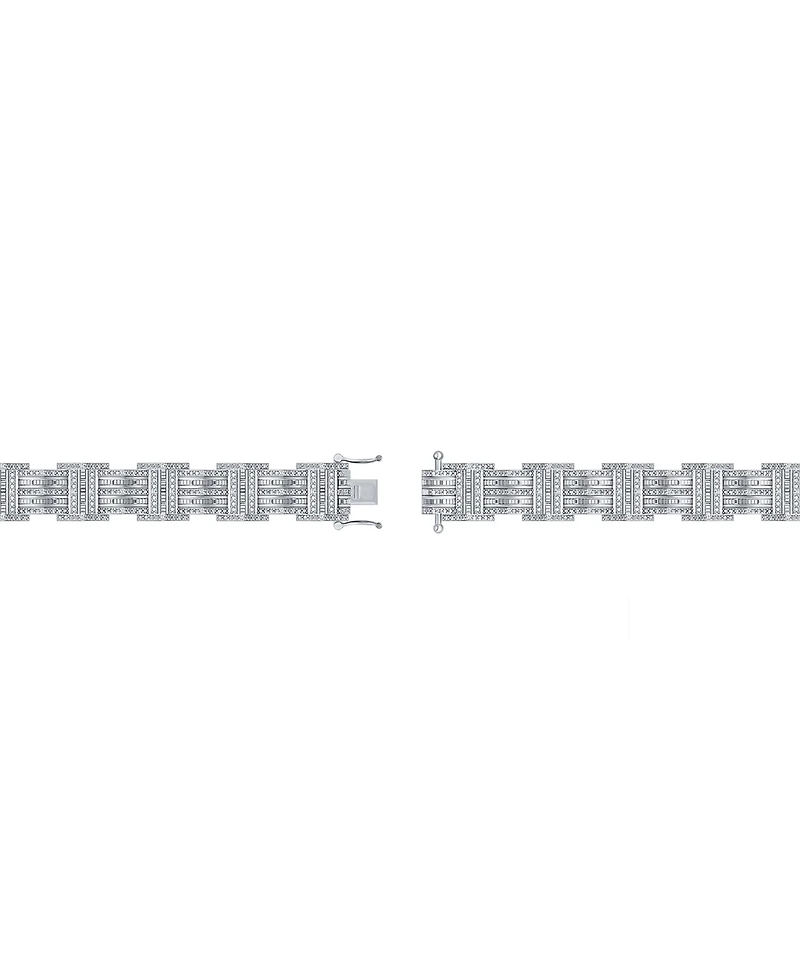 Diamond Round & Baguette Square Link Bracelet (3/4 ct. t.w.) in Sterling Silver