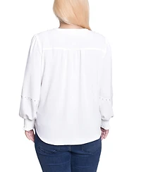 Ny Collection Women's Plus Long Sleeve Studded Blouse