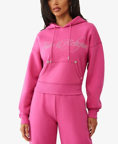 True Religion Women's Cropped Crystal Relaxed Sweatshirt