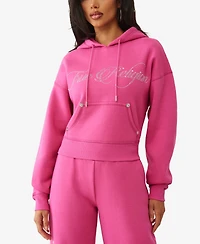 True Religion Women's Cropped Crystal Relaxed Sweatshirt