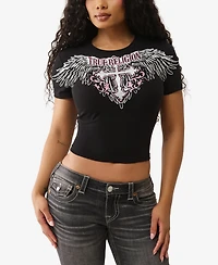 True Religion Women's Ss Crystal Wing Baby T-Shirt