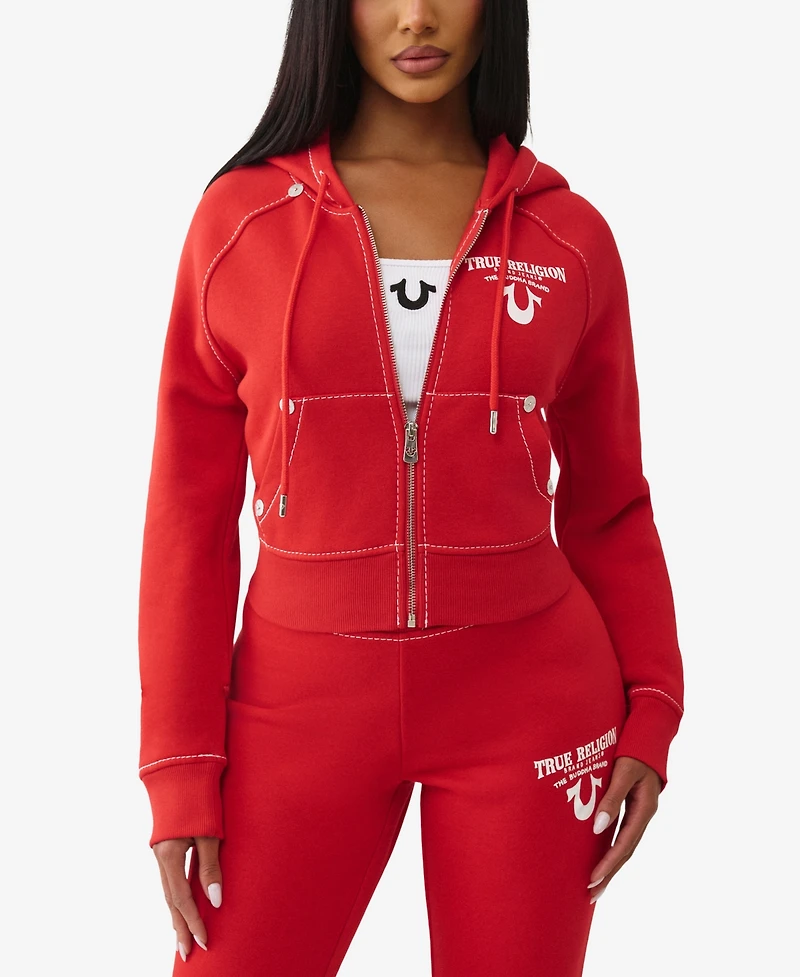 True Religion Women's Crystal Wing Shrunken Zip Sweater