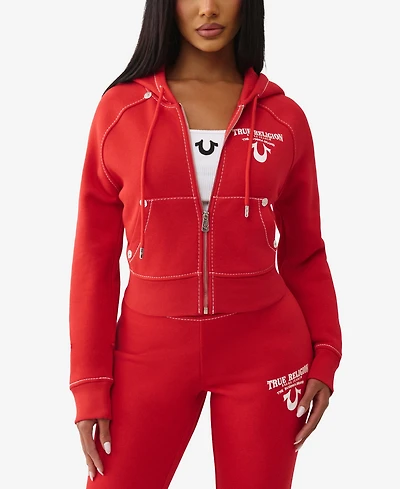 True Religion Women's Crystal Wing Shrunken Zip Sweater