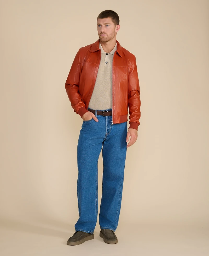 Furniq Uk Men's Leather Bomber Jacket, Created for Macy's