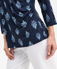 Jm Collection Petite Dani Geo 3/4-Sleeve Knit Dressing Surplice V-Neck Top, Macy's Exclusive