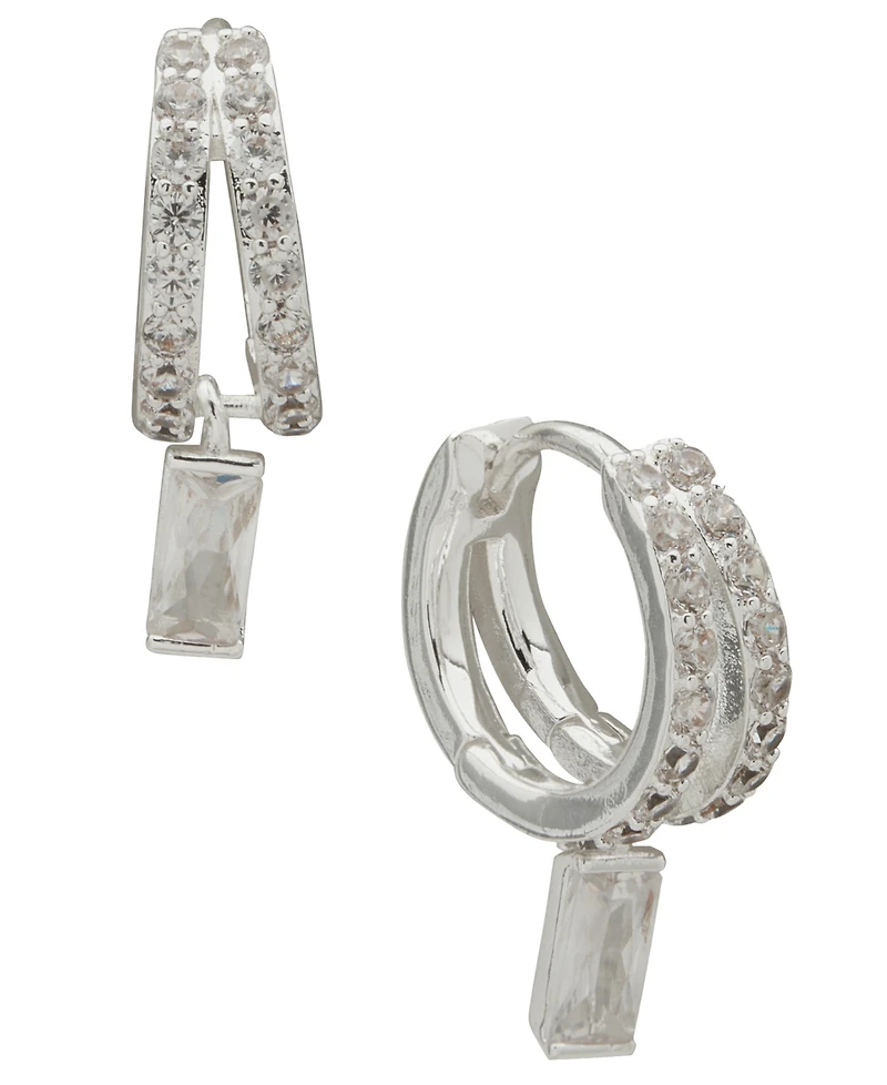 Anne Klein Cubic Zirconia Baguette Stone Drop Huggie Hoop Earrings