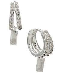 Anne Klein Cubic Zirconia Baguette Stone Drop Huggie Hoop Earrings