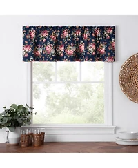 Ellis Bella Rose Stylish Medium Scale Printed Floral Pattern 1.5" Rod Pocket Tailored Valance 58"x15" Navy