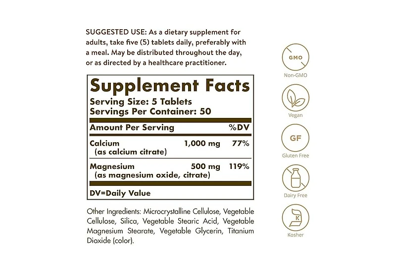 Solgar Calcium Magnesium Citrate Tablets ,250 Tabs