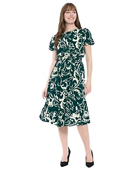 London Times Women's Tucked-Sleeve Midi Dress