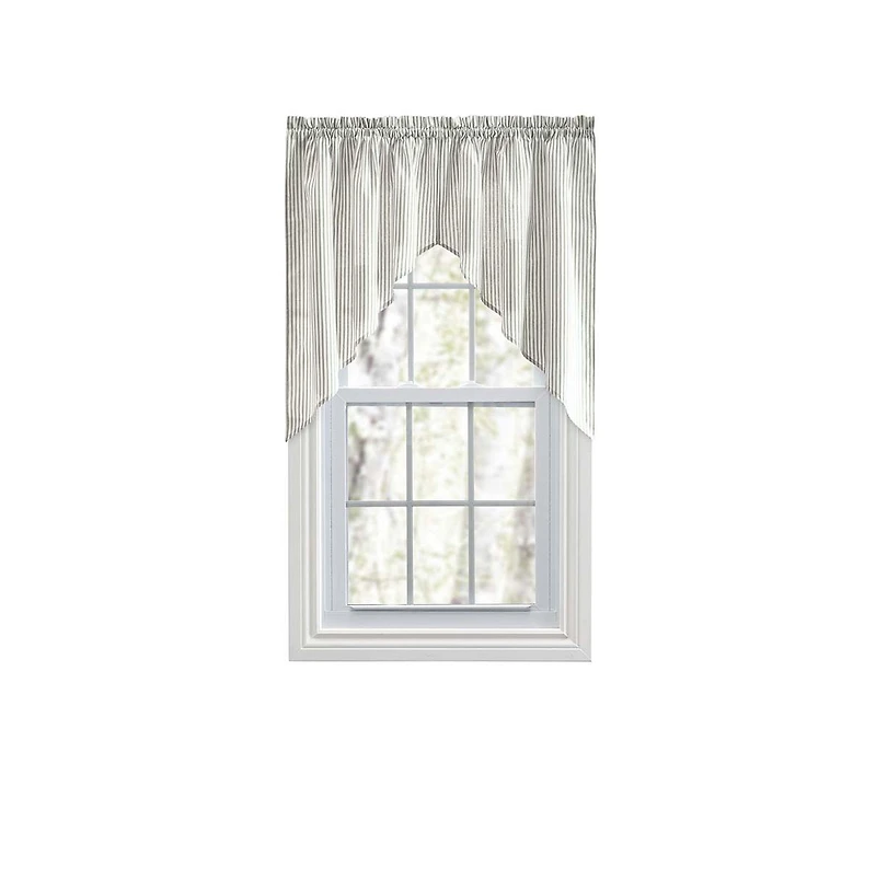 Ellis Curtain Plaza Classic Ticking Stripe Printed on 1.5" Rod Pocket Natural Ground Tailored Swag 56" x 36" Sage