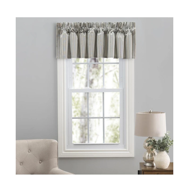 Ellis Curtain Springfield Stripe 3" Rod Pocket Tailored Valance for Windows 80" x 13" Black