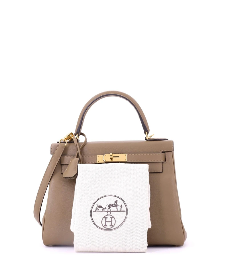 Pre-Owned Hermes Kelly 28 Handbag Brown Evercolor with Gold Hardware