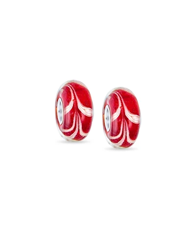 Bling Jewelry Set of 2 Red White Vine Murano Glass Charm Bead with Sterling Silver Core Bracelets