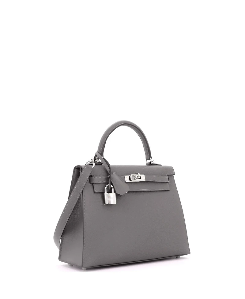 Pre-Owned Hermes Kelly 25 Handbag Grey Epsom with Palladium Hardware