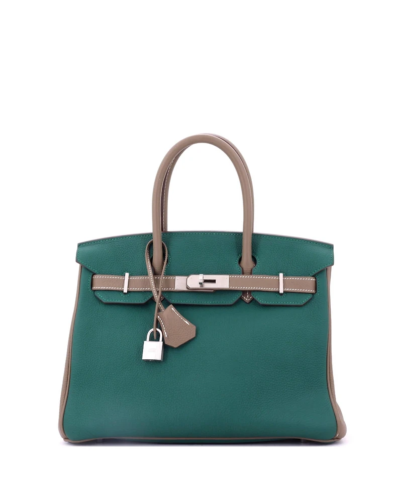 Pre-Owned Hermes Birkin 30 Handbag Bicolor Togo with Brushed Palladium Hardware