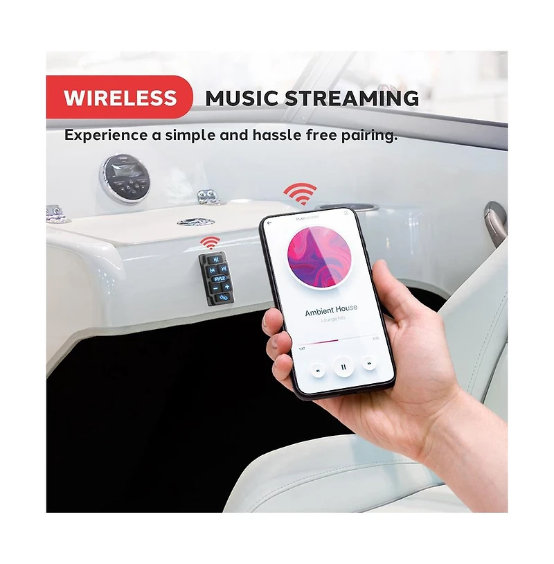 Pyle Wireless Bt Audio Controller - Waterproof Marine Receiver for Car, Truck, Boat, 4x4, PowerSport Vehicles