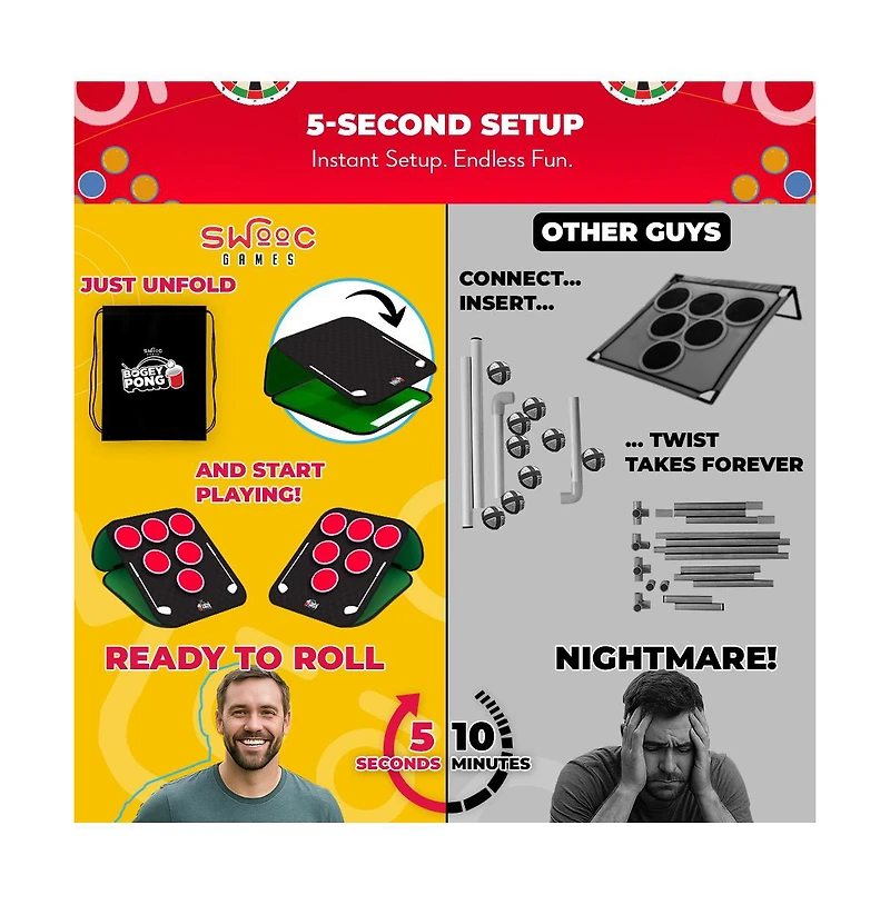 Bogey Pong | 3-in-1 Backyard Pong Golf Game Set with Darts & Tic Tac Toe | Remove Discs for Pong Golf Style Gameplay