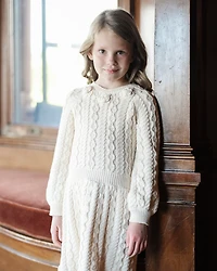 Hope & Henry Little and Big Girls' Organic Rosette Detail Cable Knit Sweater Dress
