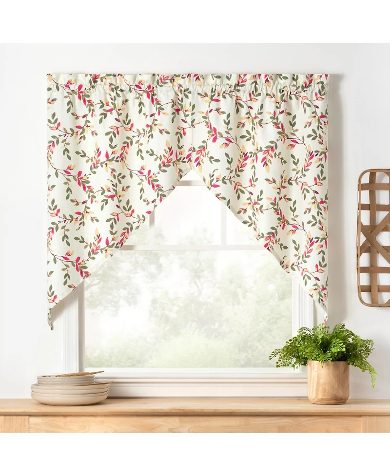 Ellis Vintage Stylish Medium Scale Printed Vine Pattern 1.5" Rod Pocket Tailored Swag 56"x36" Pecan