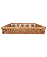 Artifacts Rattan Seca Design Square Tray 16" With Glass Insert