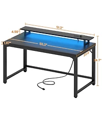53.2" Computer Desk with Monitor Stand and Power Outlets