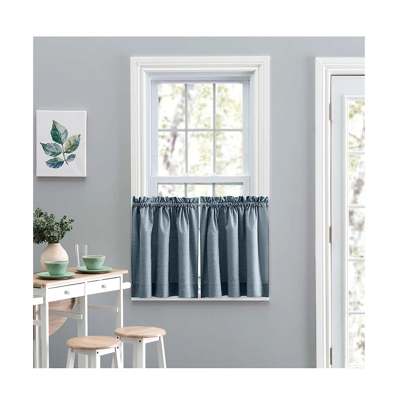 Ellis Lisa Solid Color Premium Poly Cotton Duck Fabric Tailored Tiers 56"x24" Dusty Blue