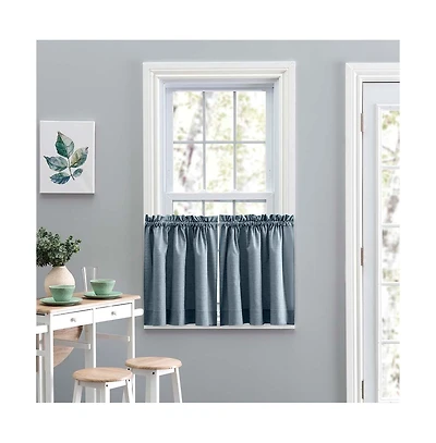 Ellis Lisa Solid Color Premium Poly Cotton Duck Fabric Tailored Tiers 56"x24" Dusty Blue