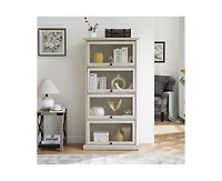 Casainc Glass Display Cabinet 4 Tier Storage Curio with Flip up Doors