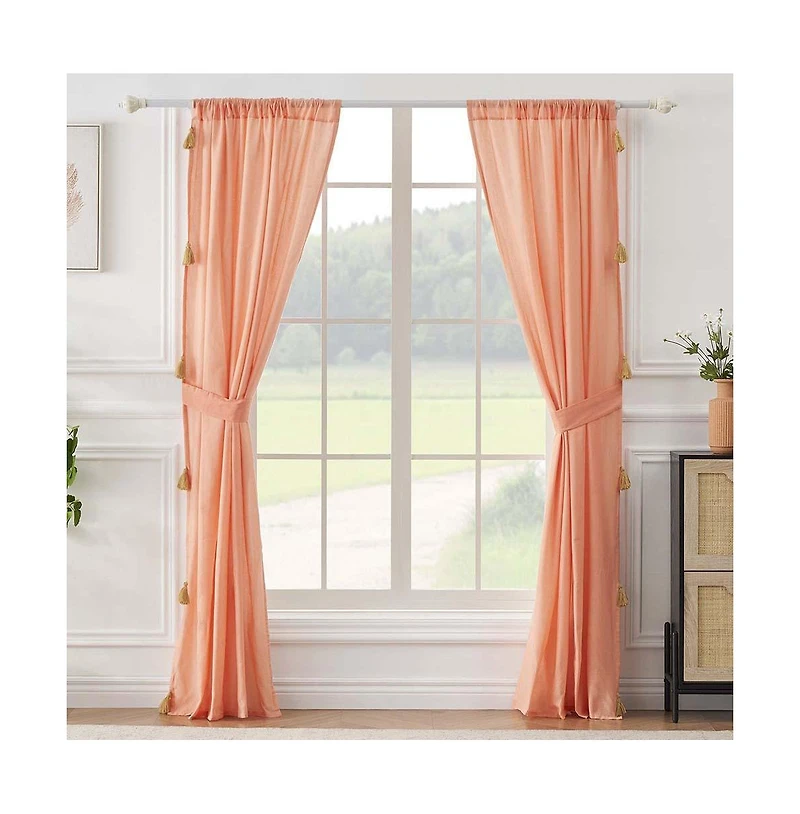 Greenland Home Monterrey Festooned with Large Tassels Premium Window Panel Pair - Each 42"x84" Coral