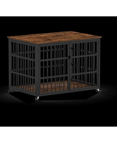 Aostirmotor 43.3 in. W x 29.9 in. D x 33.5 in. H dog crate wrought iron frame door with side openings in Rustic Brown