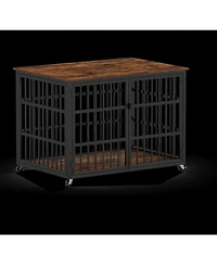 Aostirmotor 43.3 in. W x 29.9 in. D x 33.5 in. H dog crate wrought iron frame door with side openings in Rustic Brown