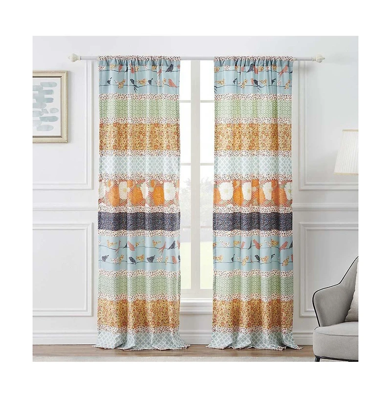 Barefoot Bungalow Carlie High Quality Light Filtering Window Panel Pair - Each 42"x84" Calico Stripe