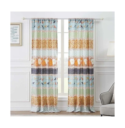 Barefoot Bungalow Carlie High Quality Light Filtering Window Panel Pair - Each 42"x84" Calico Stripe