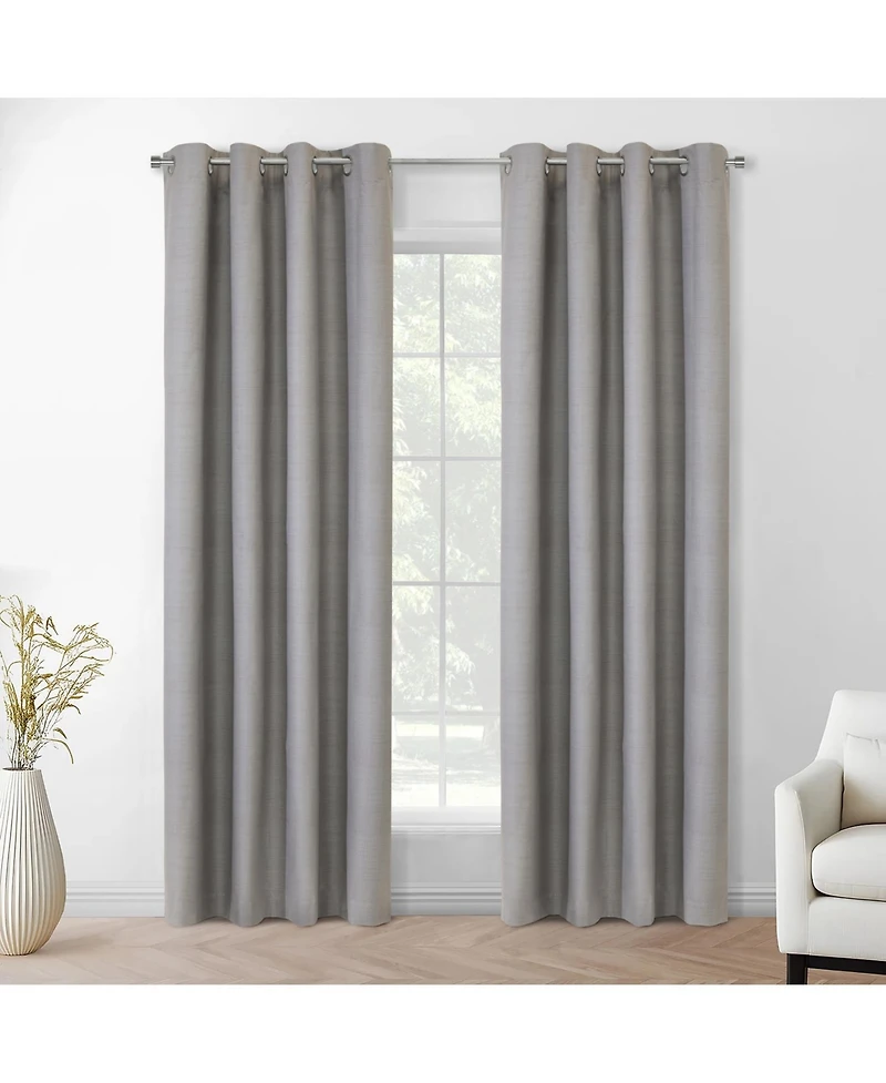 Thermaplus 100% Polyester Mason Lightweight Texture Printed Blackout Grommet Curtain Panel 52" x 95" Silver